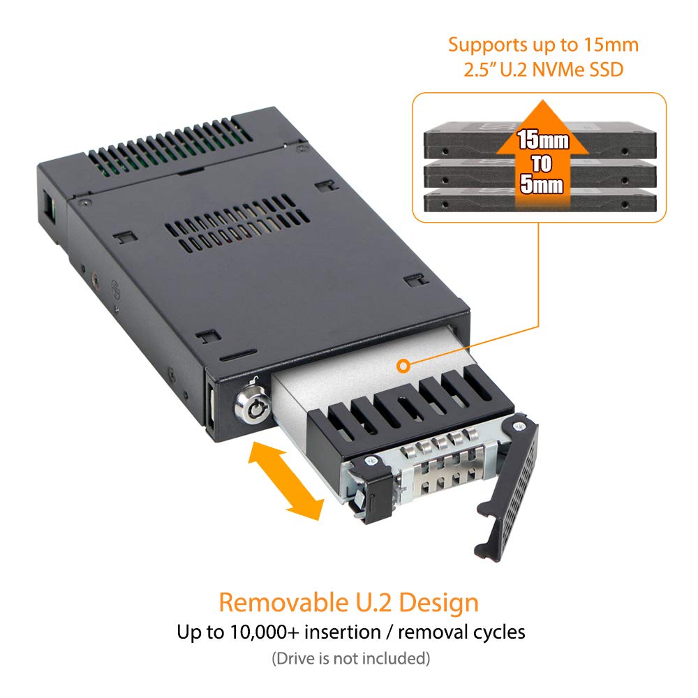 ICY DOCK 2.5” U.2 NVMe SSD PCIe 3.0/4.0 Mobile Rack for External 3.5” Drive Bay | ToughArmor MB601VK-1B
