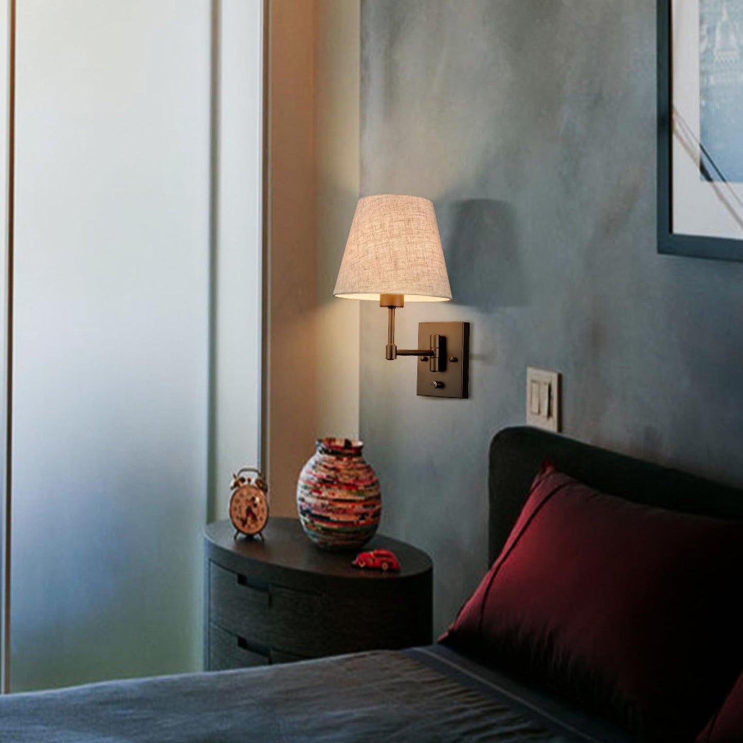 SAMTEEN Swing Arm Wall Sconces Set of Two Modern Black Sconce Light Plug in Wall Sconce with Shade, Black Swing Arm Wall Lamp with Plug in Cord