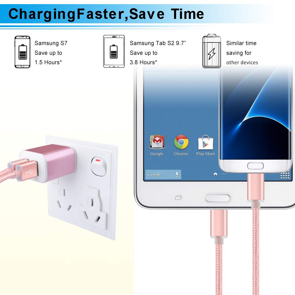 Wall Charger, Micro USB Cable, 2.1A Dual Port USB Wall Charger Cube Fast Charging Block with 2Pack 6ft Android Charging Cord for Samsung Galaxy S6 S7