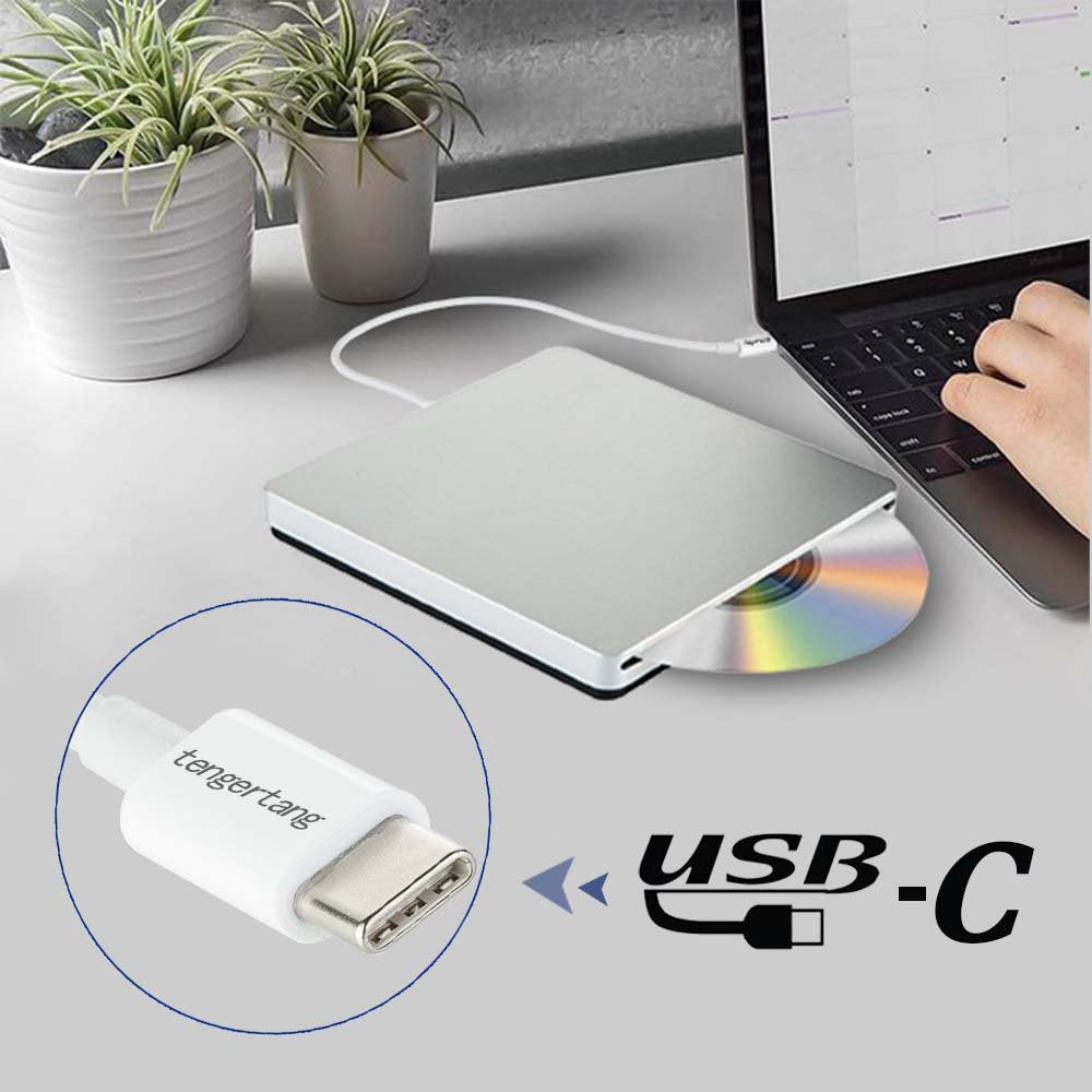 tengertang Portable USB?C External CD/DVD Drive ? USB?A Converter Included | Plug & Play for MacBook Pro/Air, Windows & Linux | CD/DVD Reader, Writer