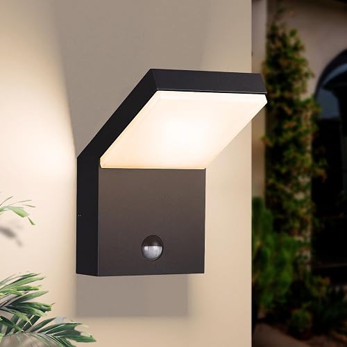 illumishin Outdoor Wall Light Motion Sensor Porch LED Exterior Lights Fixture Sconce Black Modern Aluminum Lamps Front Door Lantern for Patio Garden