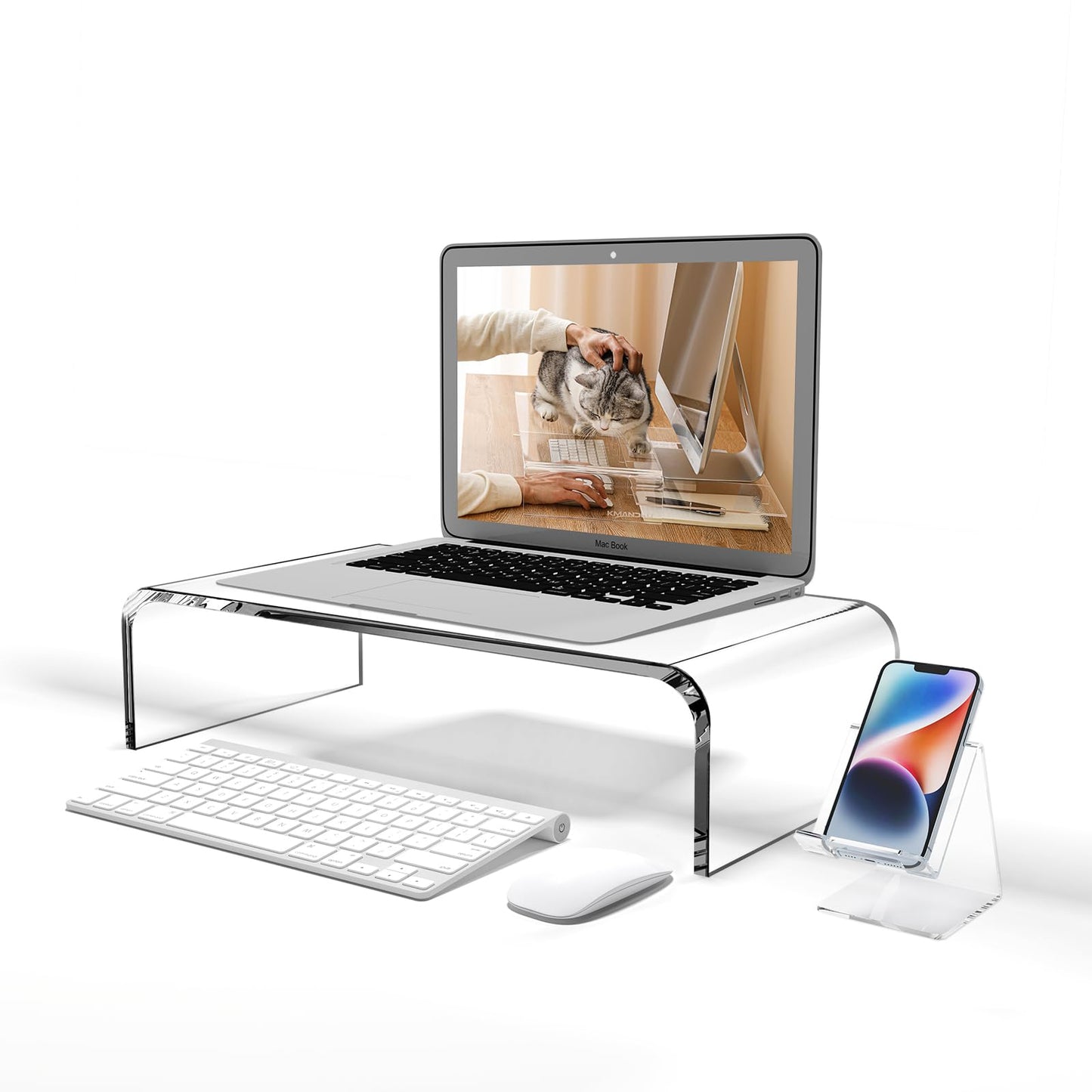 KMANDLU Premium Acrylic Monitor Stand | Clear Laptop Riser for Desk, Office and Home | Computer Stand for TV, Printer, and More | 16" L x 8" W x 4" H