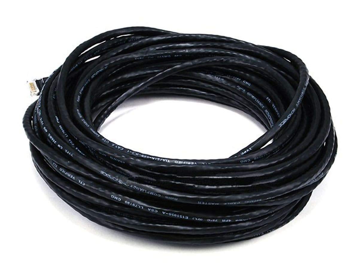 Monoprice Cat6 Ethernet Patch Cable - Snagless RJ45, Fullboot, 24AWG Stranded Pure Bare Copper Wire, 550Mhz, UTP, 50 Feet, Black
