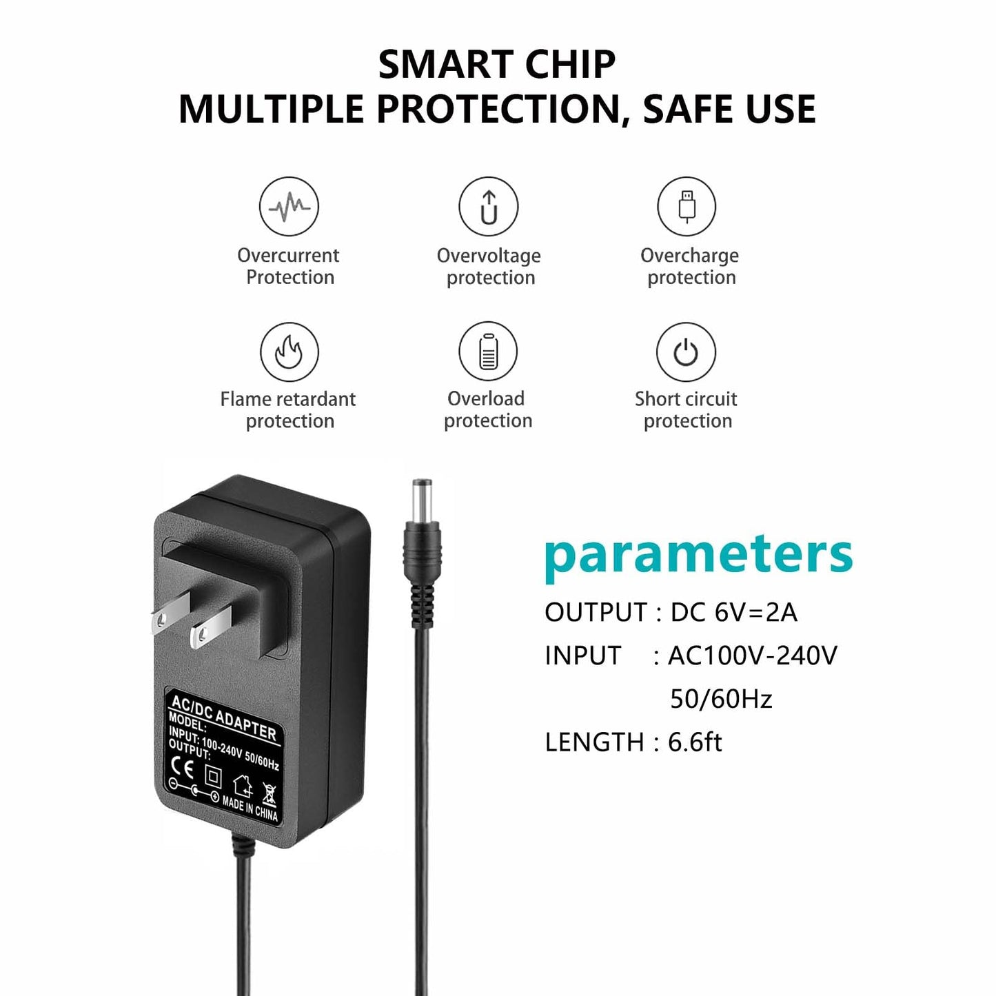 6V 2A Power Supply AC Adapter DC 6Volt Power Adapter Charger DC in 6V Power Cord for 500mA 600mA 700mA 800mA 900mA 1000mA 1500mA 2000mA Equipment…
