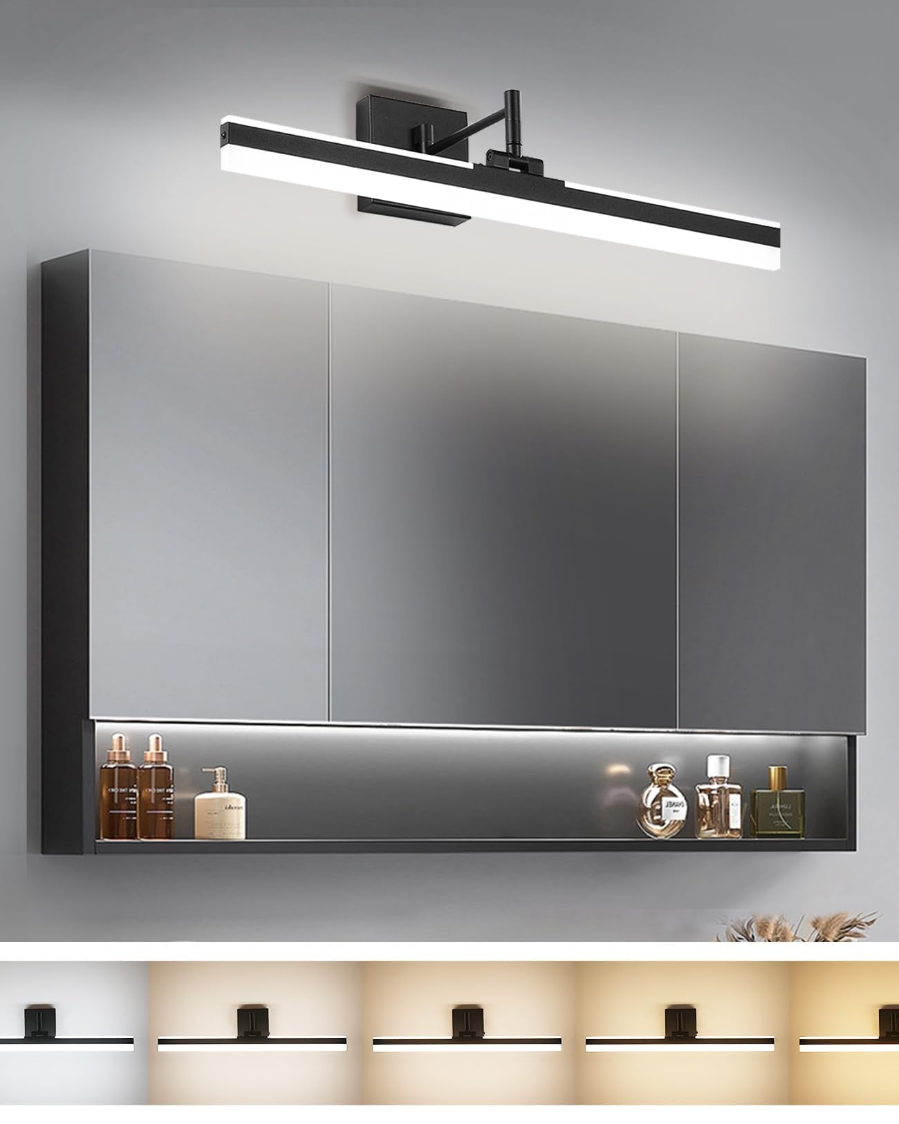 YHTlaeh Modern LED Vanity Light Fixture,Metal Black 23.6‘’ 5CCT DimmableAdjustable & Rotatable Bathroom Light Fixture Above Mirror, Wall Sconce