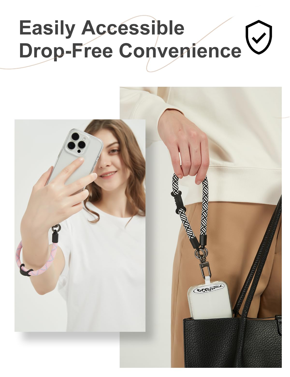 project-cb Hand Wrist Phone Strap,Phone Lanyard Patch ×2,Cell Phone Case Holder,Wristlet Strap for Key,AirPods,Camera (Black, 12inch)