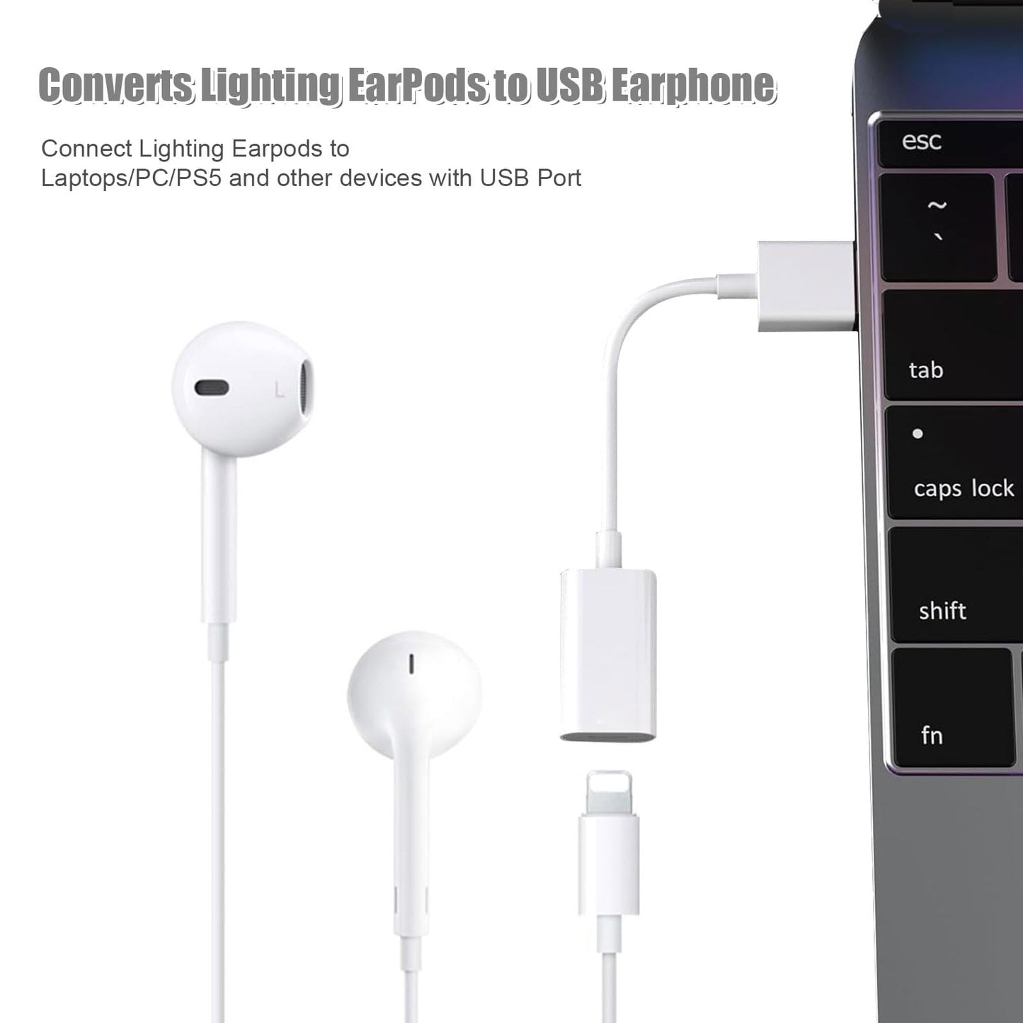 Fidioto USB Male to Lightning Female Audio Adapter Cable Type A to Lightning Dongle Converter Support Volume Control Mic Compatible with MacBook