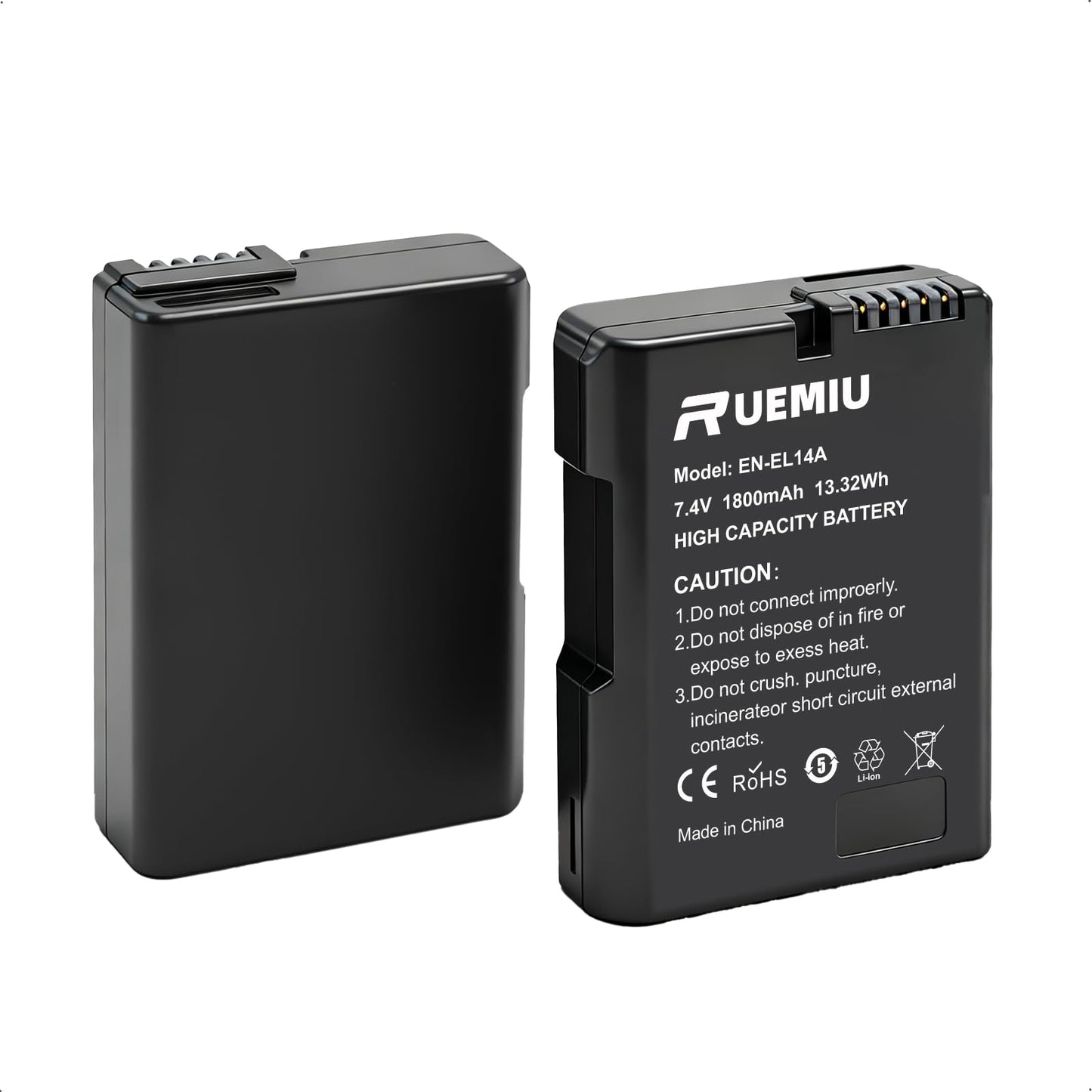 RUEMIU 2-Pack Upgraded 1800mAh EN-EL14 EN-EL14A Battery Compatible with Nikon D3200 D3100 D3400 D3300 D5600 D3500 D5100 D5200 D5300 D5500 DF Coolpix