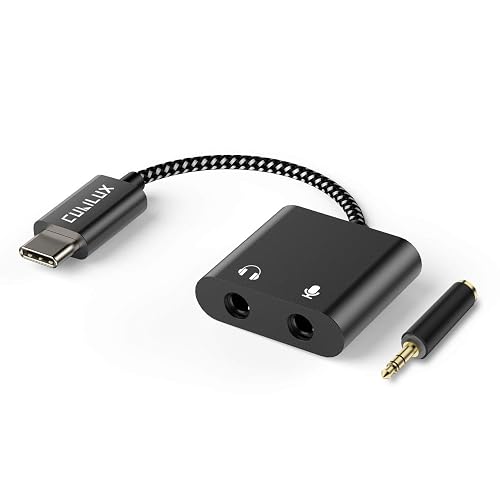 Cubilux USB C to TRS Headphone Microphone Splitter, Type C to 3.5mm Audio MIC Adapter for iPhone 17/16/15 Series, Samsung S24/S23/S22 Tab S9/S8/S7