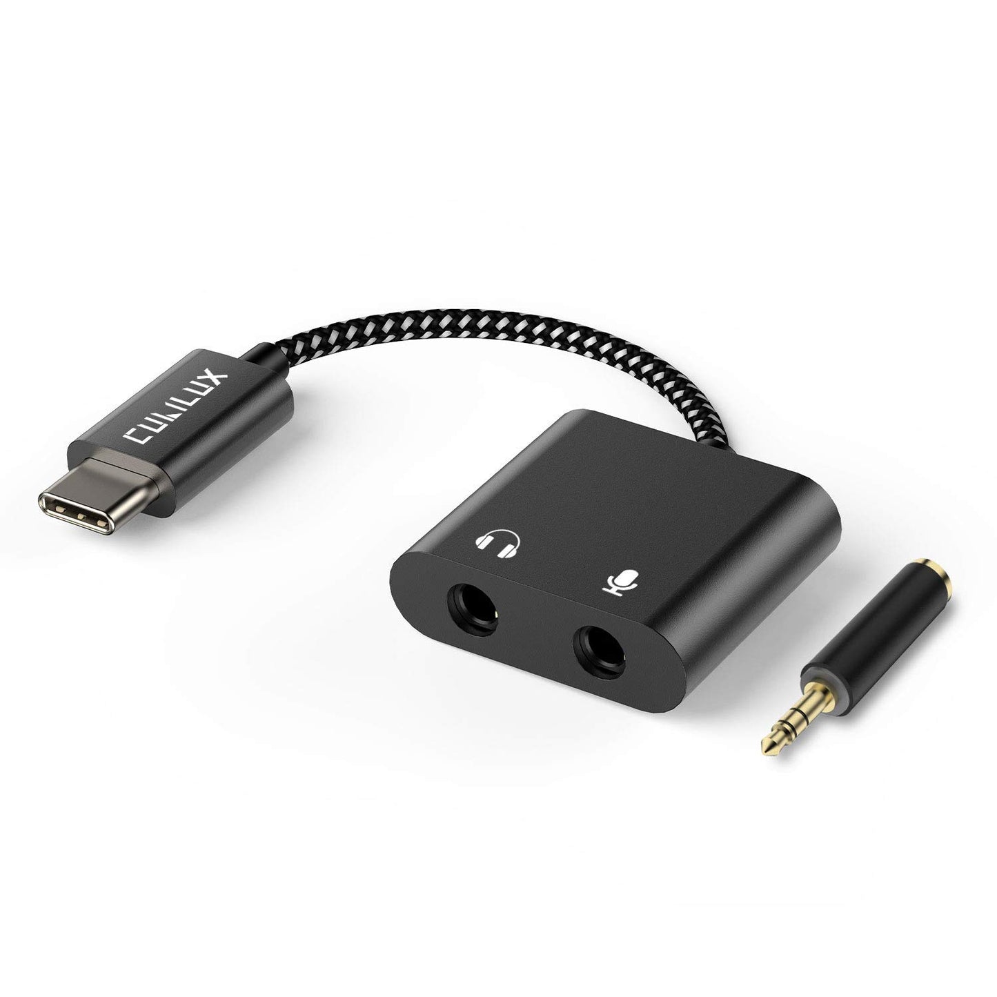 Cubilux USB C to TRS Headphone Microphone Splitter, Type C to 3.5mm Audio MIC Adapter for iPhone 17/16/15 Series, Samsung S24/S23/S22 Tab S9/S8/S7