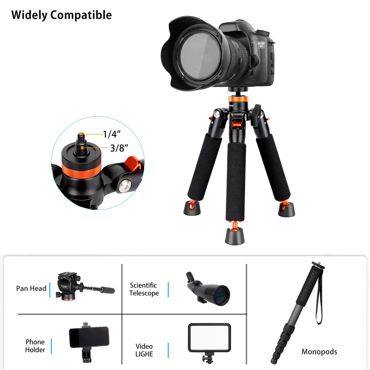 Koolehaoda Camera Aluminum Monopod with Metal Tripod Base.6 Sections 46-177cm/18-69inch Adjustable, Leg Diameter ?28mm,up to 6kg /13lbs