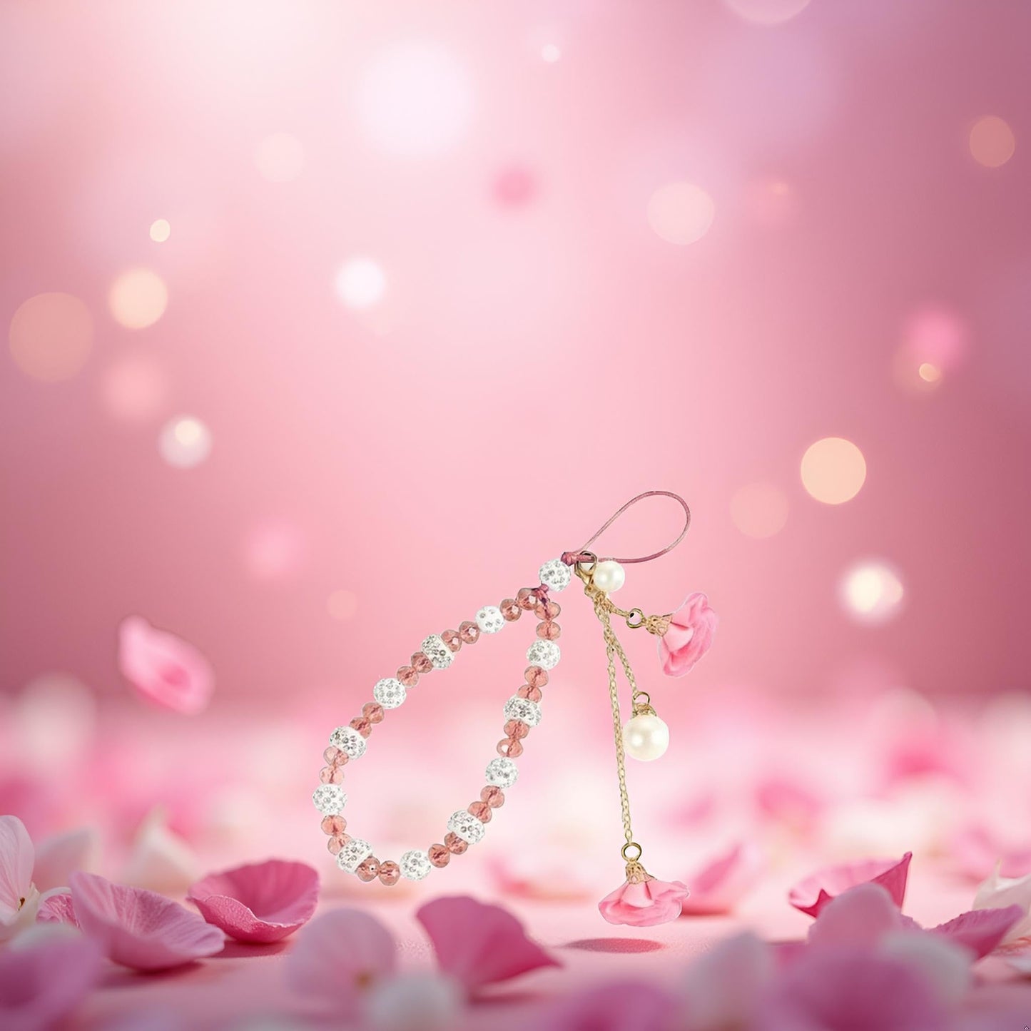 Zhuluck 1Pc Pink Bling Mobile Phone Strap Lanyard Bracelet Hand Strap Hanging Cord Flower Pendant Short Cord Wrist Straps for Phone Case