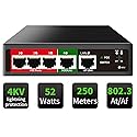 STEAMEMO 5 Port PoE+ Switch | Easy Smart Managed Ethernet Switch | Support VLAN, QoS | 52W Total PoE Budget | Fanless Metal | Plug & Play