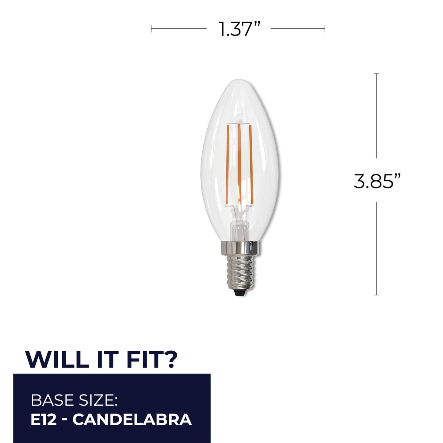 Bulbrite 776626 5 Watt B11 LED Filament Light Bulb, E12 Candelabra Base, 2700K 500 Lumens, 60W Equivalent (4 Pack)
