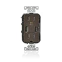 Leviton T5632-B USB Charger/Tamper-Resistant Duplex Receptacle, 15-Amp, 2-Pack, Brown