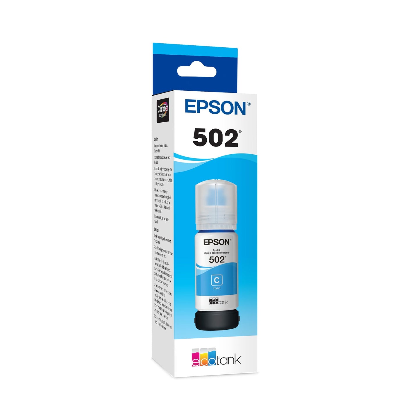EPSON 502 EcoTank Ink Ultra-high Capacity Bottle Cyan Works with ET-2750, 2760, 2850, 3750, 3760, 3850, 4850, and other select models