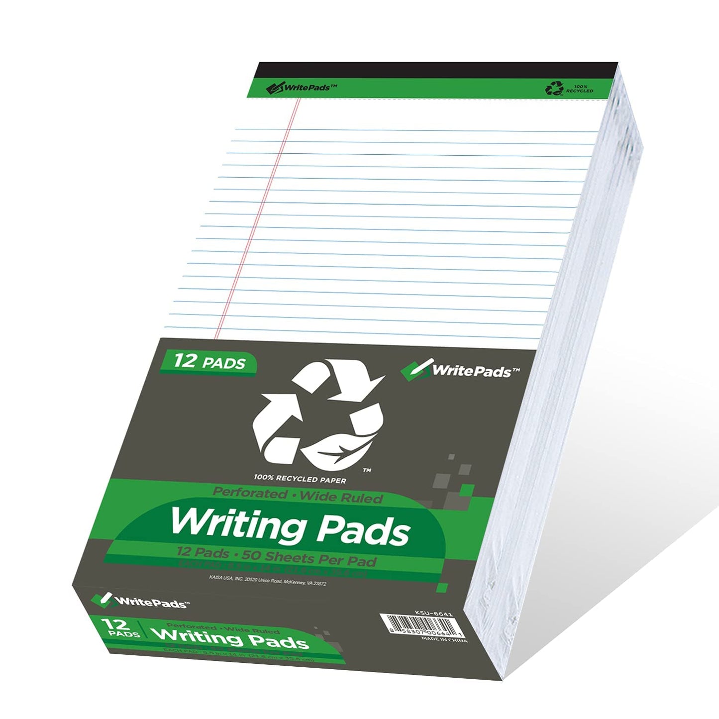 KAISA White Legal Pads Writing Pads 600 Sheets Recycled Paper, 8.5"x14" Wide Ruled Lined Paper Perforated 50 sheets Hard Back Notepads Large Legal Pad