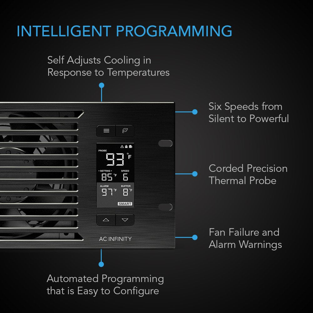 AC Infinity CLOUDPLATE T9-N, Rack Mount Fan Panel 3U, Intake Airflow, for Cooling AV, Home Theater, Network 19” Racks