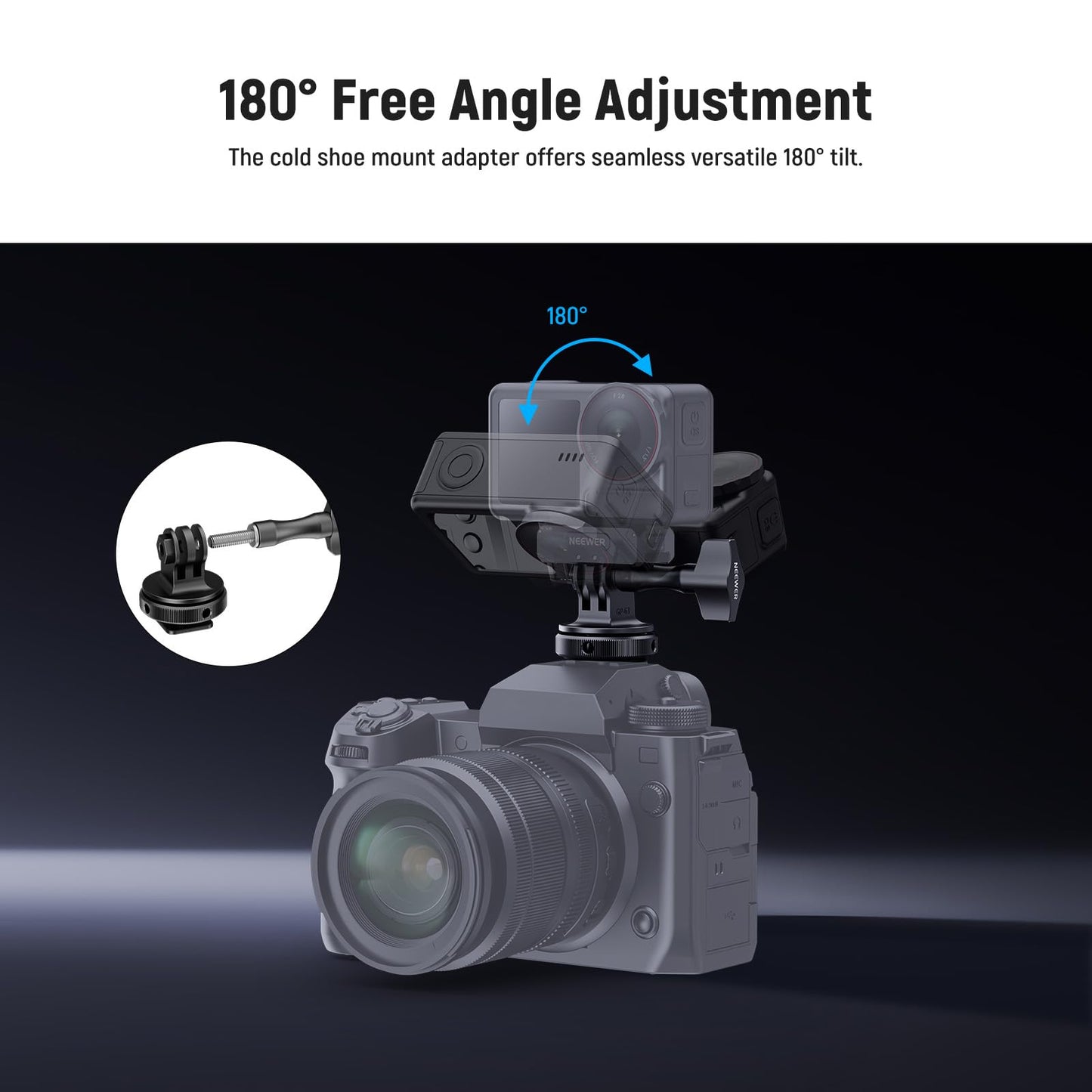 NEEWER Action Camera Cold Shoe Mount Adapter Compatible with GoPro Accessories Go Pro DJI Insta360 AKASO, Metal 1/4" Thread Hot Shoe Mount for Mini