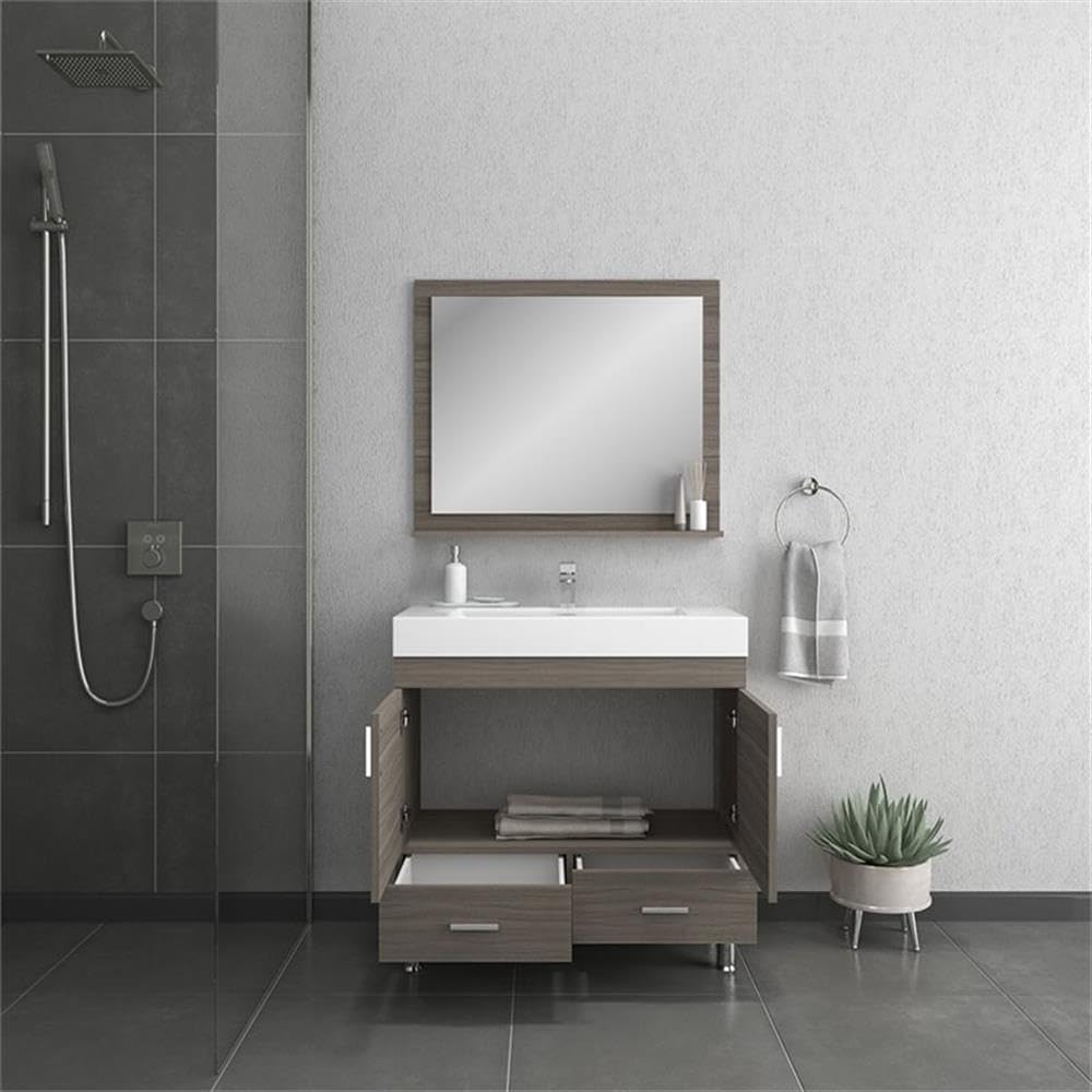 Alya Bath At-8089-G 36" Single Bathroom Vanity with Mirror in Grey
