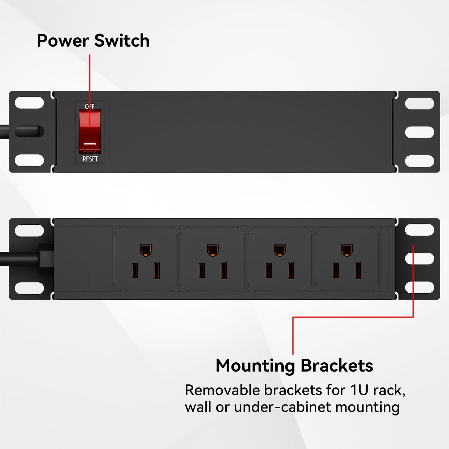 10 inch Rack PDU-1U (4 Rear Outlets),10" inch Rack Power Strip with Protection (125V/15A 6ft Cable),Rack Mount Power Distribution Unit for 10" Mini