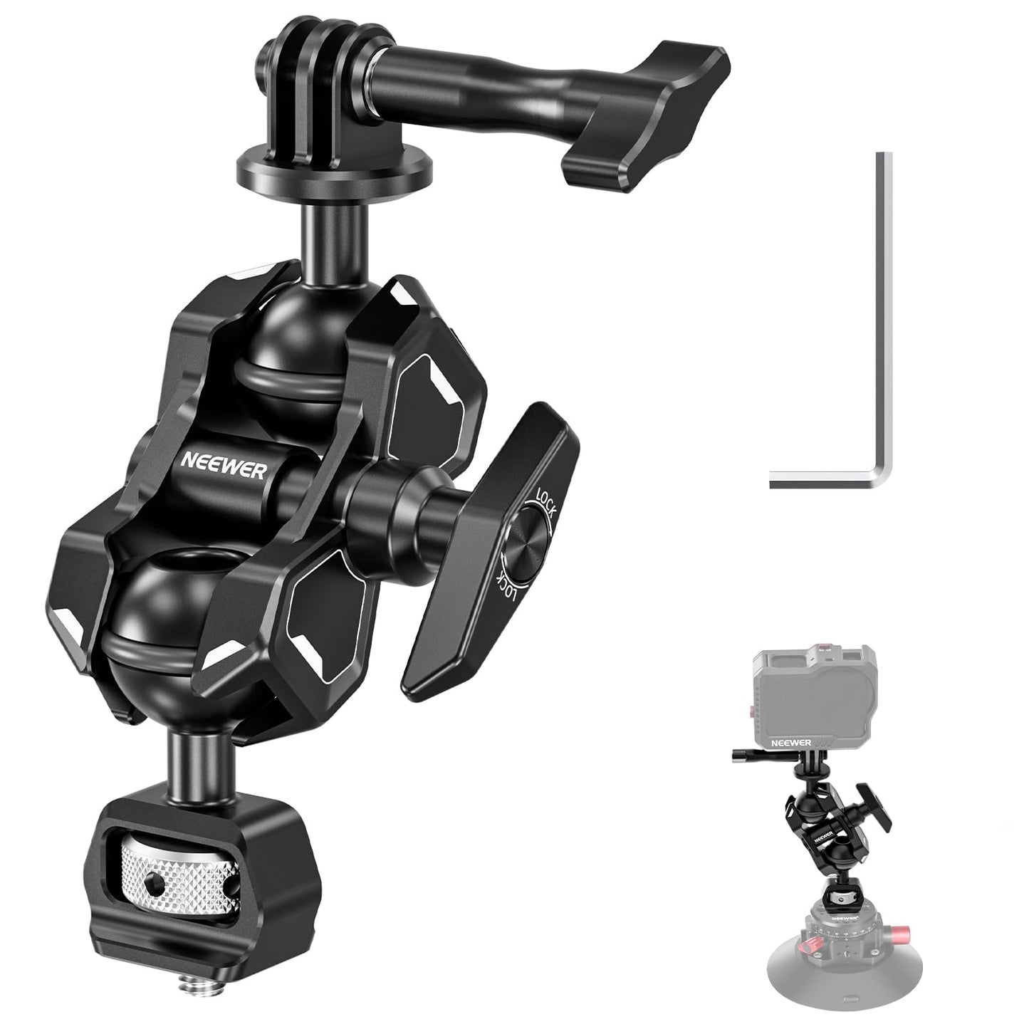 NEEWER Magic Arm Compatible with GoPro 13 Hero 12 11 10 DJI Osmo Action 4 3 Insta360 One X3 GO3 SmallRig, Articulating Arm Adapter with 1/4" Screw