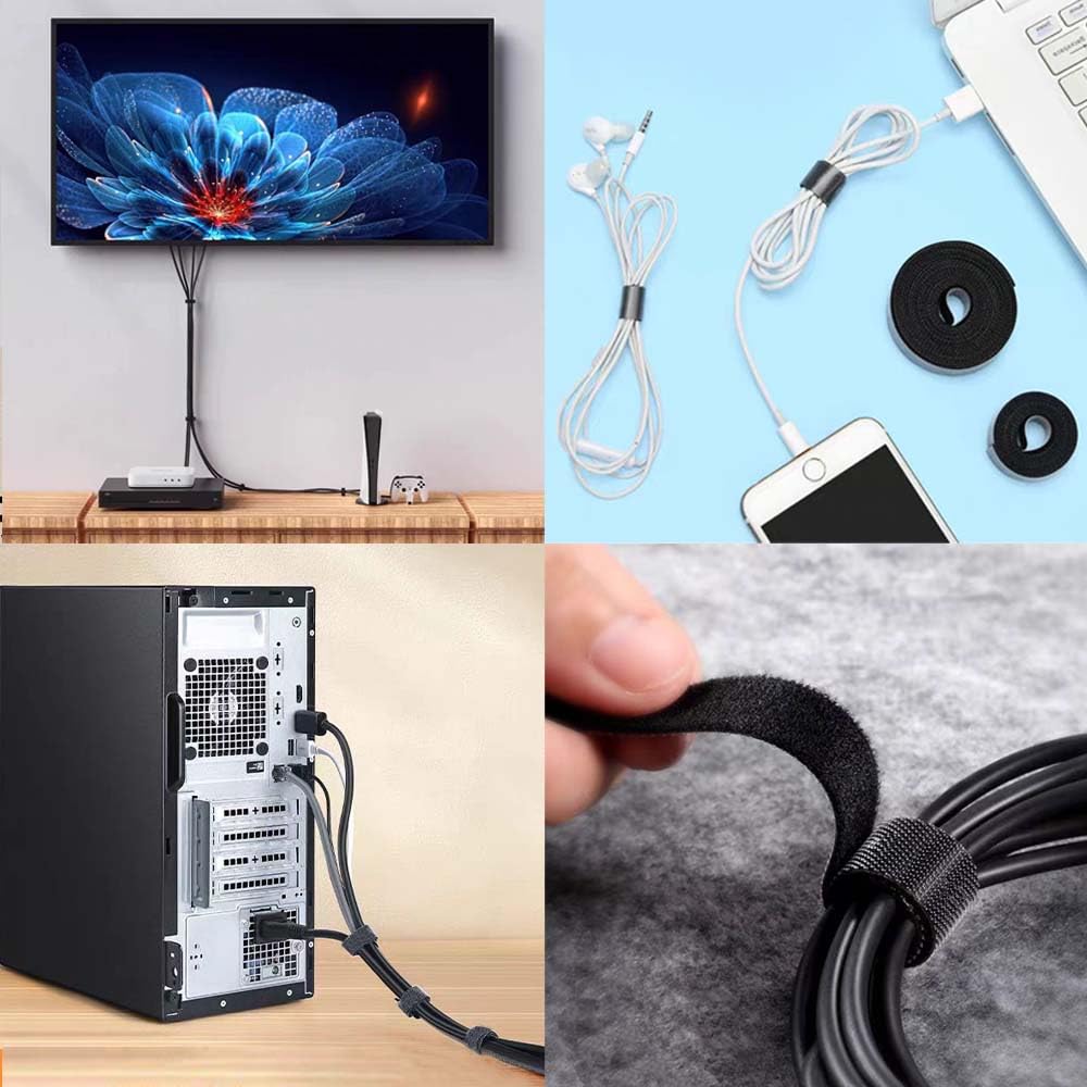 Hook and Loop Roll,Double-Sided Strips,Self-Gripping Straps,Cut to Length, Reusable Cable Ties,Wires Cords Management,Wire Organizer Straps,for