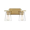Savoy Essentials 8-1020-2-322 Calhoun Modern Clear Glass Bathroom Vanity Wall Light, 2-Light 120 Total Watts, 9" H x 15" W, Warm Brass
