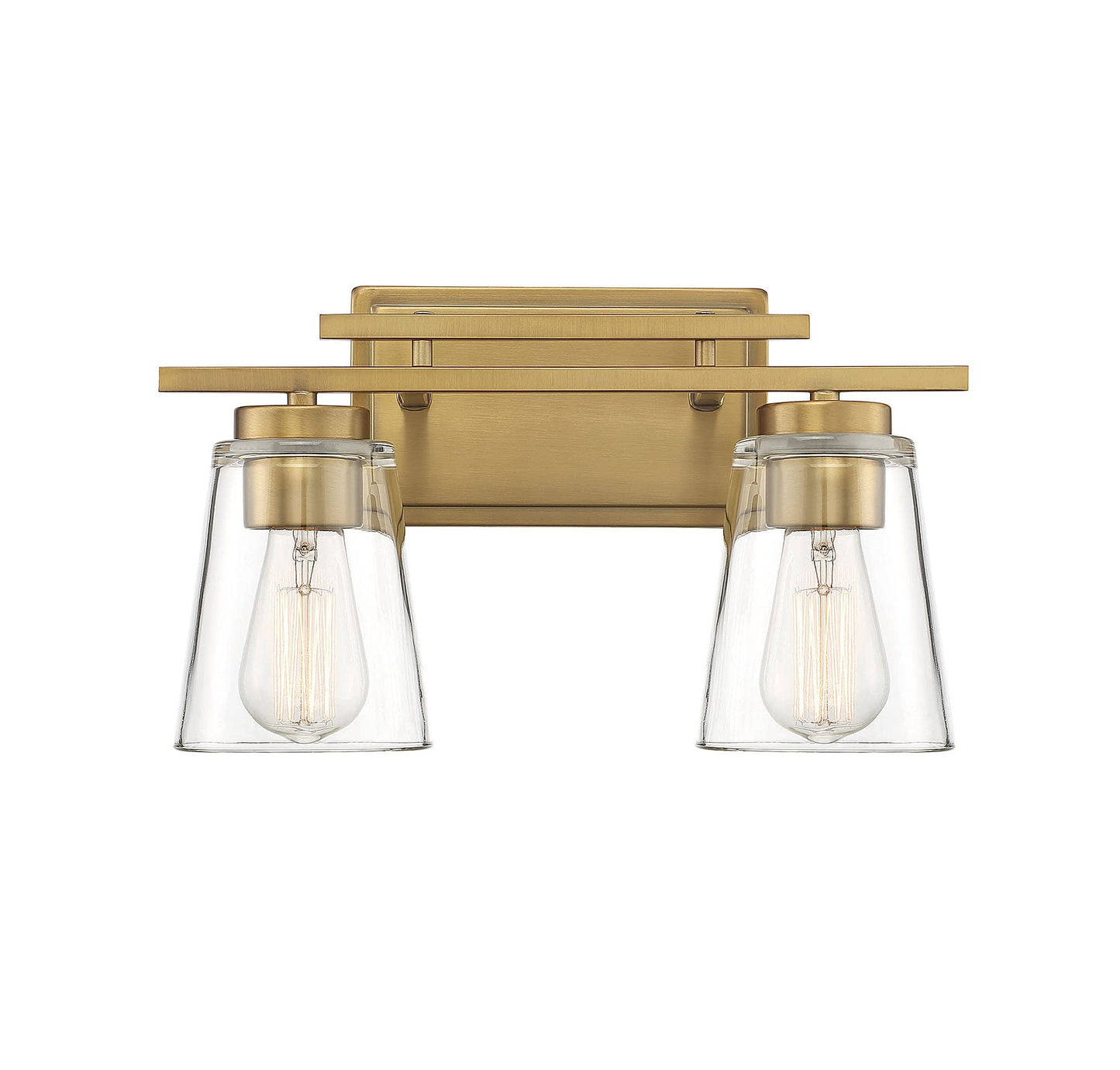 Savoy Essentials 8-1020-2-322 Calhoun Modern Clear Glass Bathroom Vanity Wall Light, 2-Light 120 Total Watts, 9" H x 15" W, Warm Brass