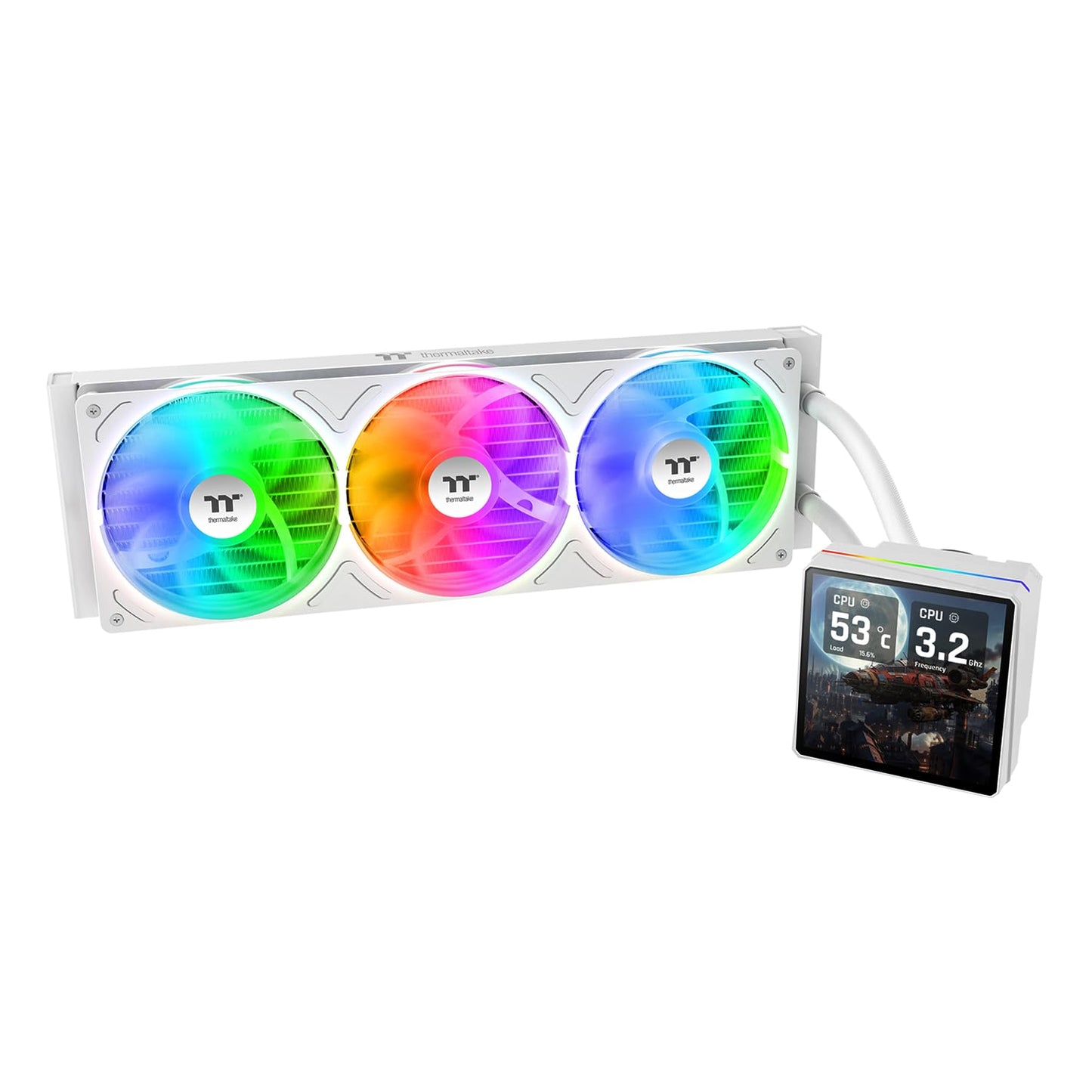 Thermaltake TH360 V3 Ultra ARGB CPU Liquid Cooler; Intel/AMD; 1x360mm 500~2500rpm Single Frame ARGB Fan; 3.95" TFT 720x720p LCD; Rotatable Pump Head