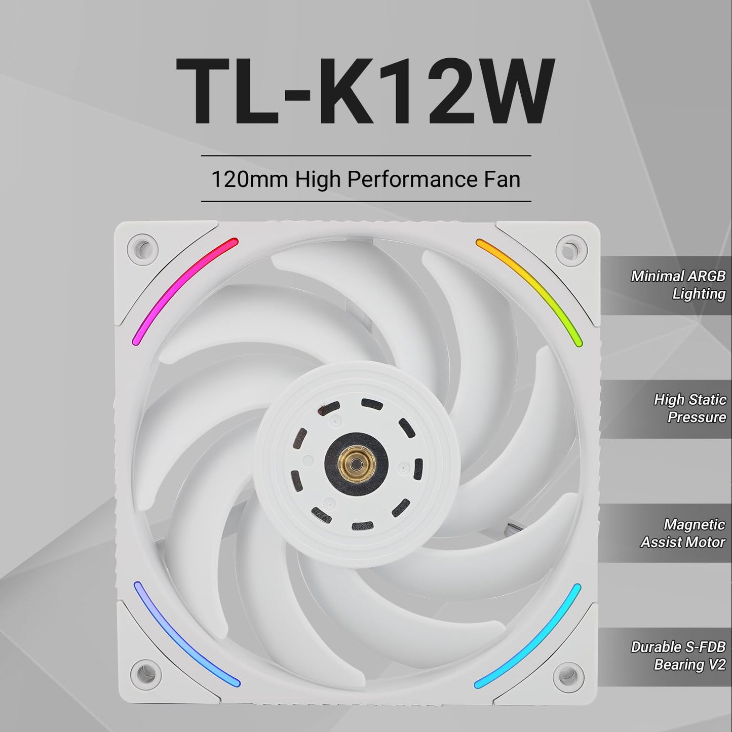 Thermalright TL-K12W 120mm CPU Cooler Fan, Computer Case Cooling, 4PIN PWM Control, 2150RPM Speed, PC Performance Fan for S-FDB Bearing,Wind Pressure