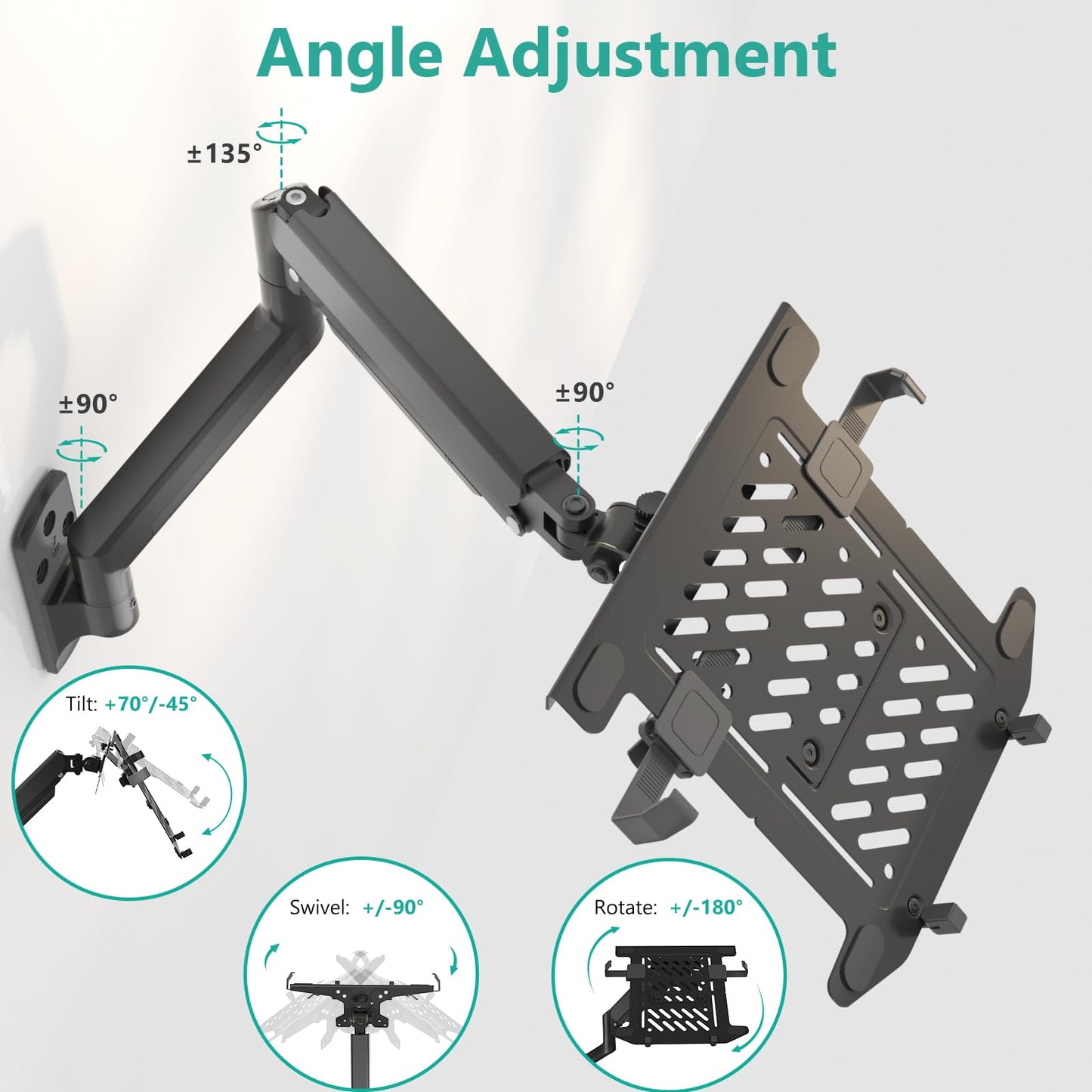 WALI Laptop Wall Mount, Single Monitor Arm for 17" Notebook and Up to 32" Screen, Full Motion Adjustable Monitor Wall Mount with Laptop Tray, VESA