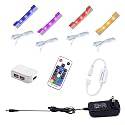 AIBOO LED Under Cabinet Night Lights Kit for Glass Edge Shelf Back Side Lighting Using Flexible Cable and Clip with RF Remote(4 Lights,RGB)