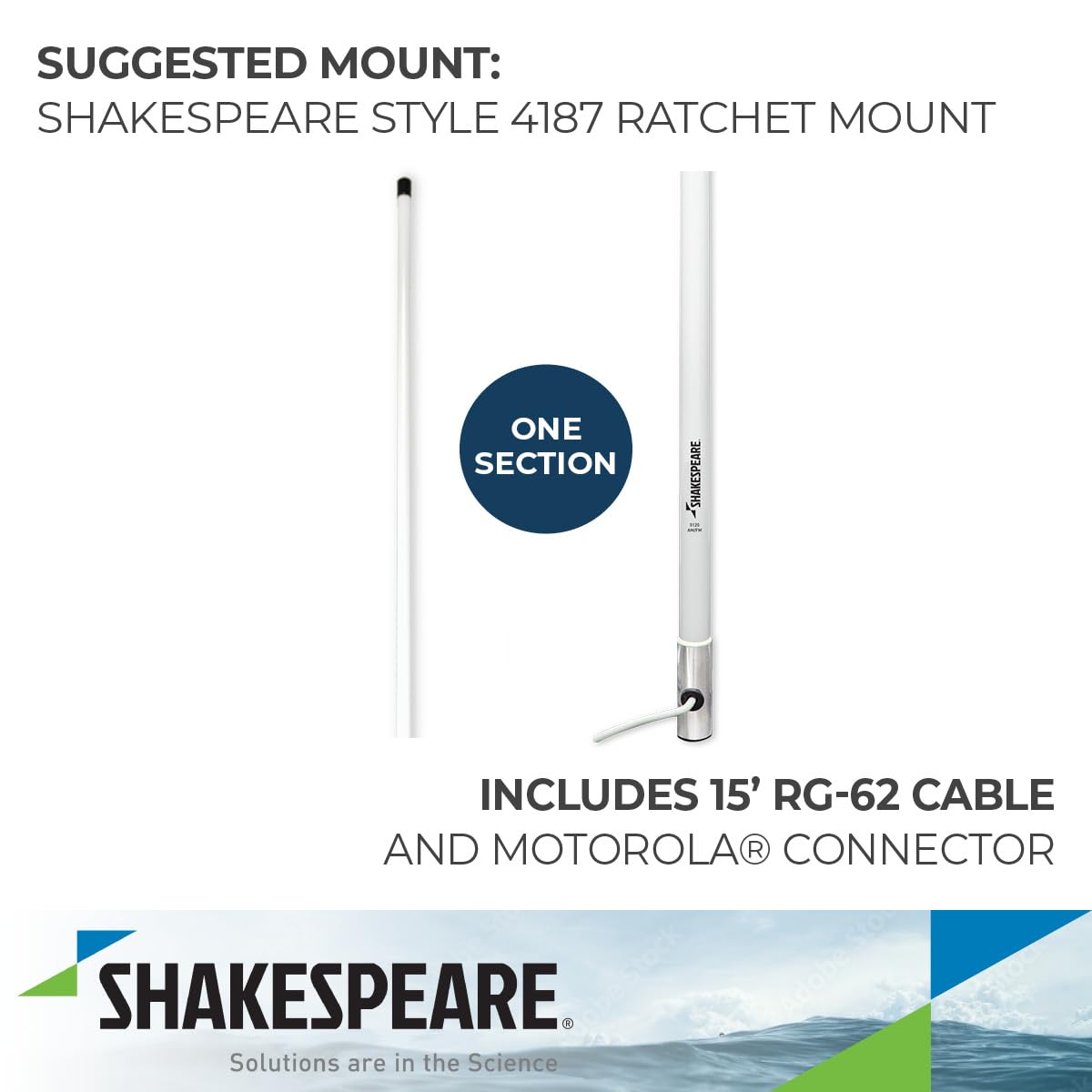 Shakespeare 5120 8' AM/FM Stereo Antenna with 15' RG-62 cable