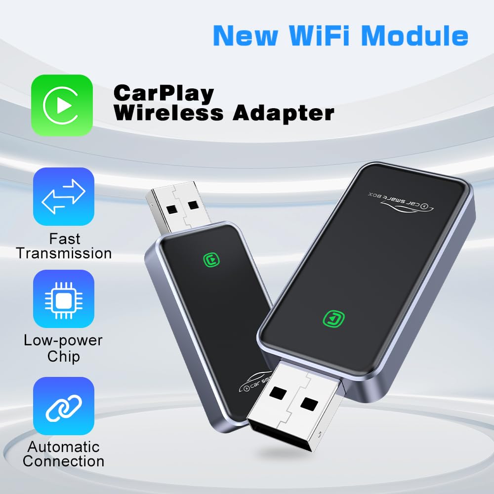 Wireless CarPlay Adapter for iPhone, CarPlay Dongle Converts Wired to Wireless Carplay, Plug & Play Mini Size CarPlay Adapter Compatible with iOS 10+