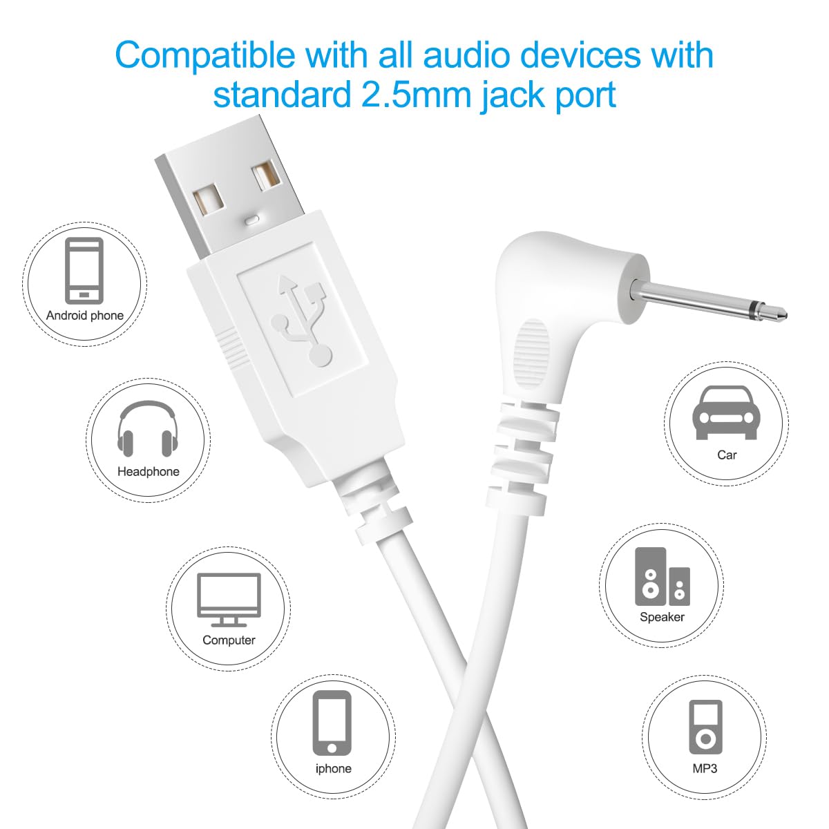 SCOVEE DC Charging Cable,USB Charger Cord,2.5mm USB DC Charger Cord Replacement,Fast 5v Charging Cable Wire