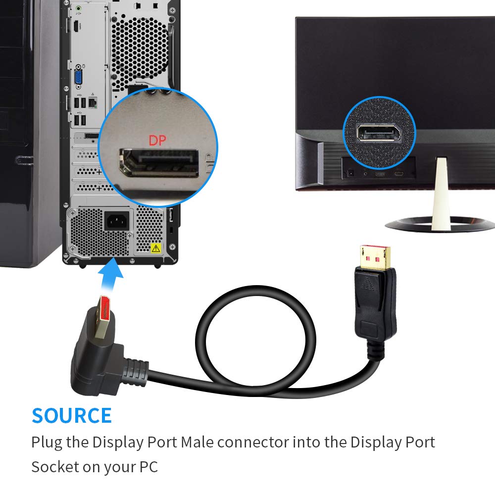ALYYDBG 8K@60Hz 90 Degree Right Angle DP 1.4 Cable, Male to Male Right Angled Displayport 1.4 Cable Cord 8K@60Hz, 4K@144Hz, 2K@165Hz, 1.8M/6FT