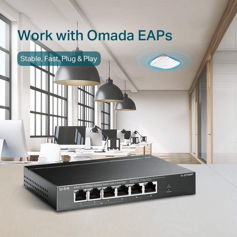 TP-Link TL-SF1006P, 6 Port Fast Ethernet 10 100Mbps PoE Switch