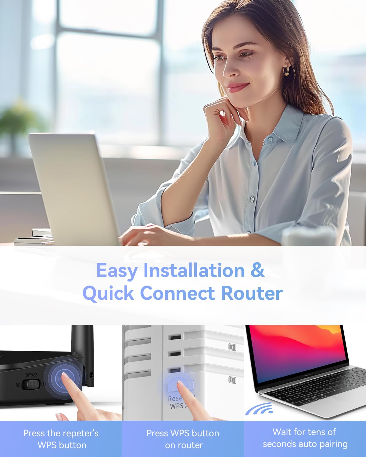 WiFi Extender Signal Booster Support 105 Devices,WiFi Booster 1200Mbps Dual Band (5GHz/2.4GHz) 360 Full CoverageUp to (12880 sq.ft),1-Tap Setup, WiFi
