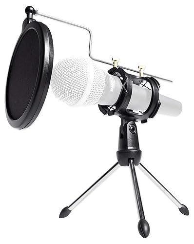 Rockville RTMS21 Dynamic Desktop Tripod Microphone Stand with Shock Mount and Pop Filter, Adjustable Angle, Durable, Lightweight, Ideal for