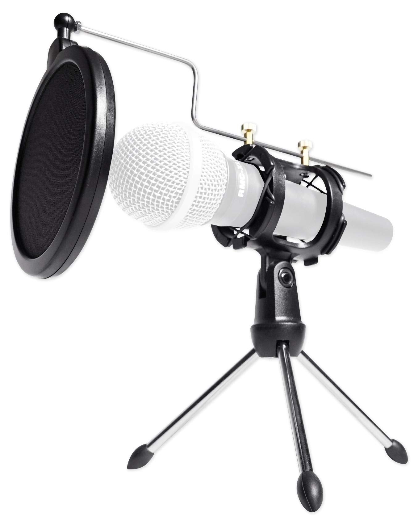 Rockville Broadcasting Bundle: RMC-XLR High-End Metal Microphone, Dual Cables, RTMS21 Desktop Tripod Stand, Pop Filter, Shock Mount, 2-Items