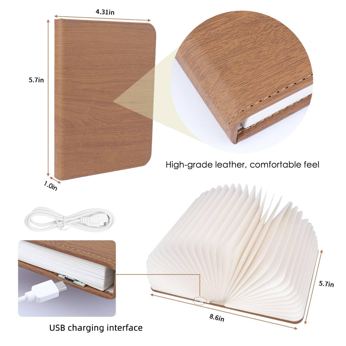 XIUDI 8 Colors Small Folding Book Lamp,Upgraded Version Portable Book-Shaped Desk Light,Novelty LED Paper Lantern with USB Rechargeable Night