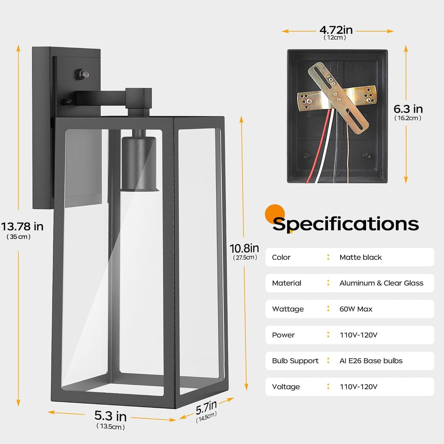PARTPHONER Dusk to Dawn Outdoor Light Fixtures Wall Mount, Sensor Porch Lights, Anti-Rust Exterior Wall Sconce Lighting Lamp, Waterproof Wall Lantern