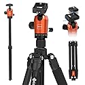 GEEKOTO 65" Carbon Fiber Camera Tripod,Heavy Duty Tripod with 360° Ball Head, 1/4" Quick Release Plate, Supports 26.5 lbs, Converts to Monopod