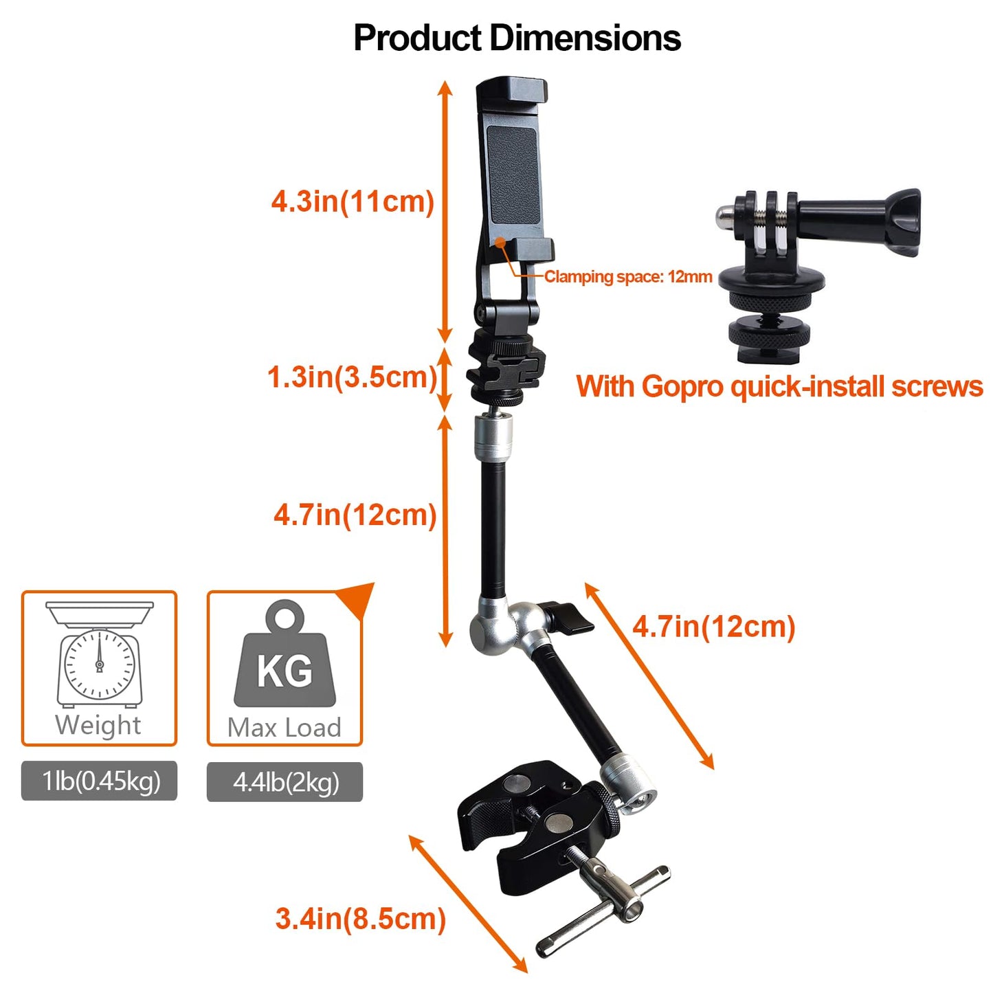 Camera Arm for Hunting,C-Clip Magic Arm Cell Phone Holder for Self Filming Hunts Tripod Compatible Gopro,Trail Camera, iPhone, Mevo Start