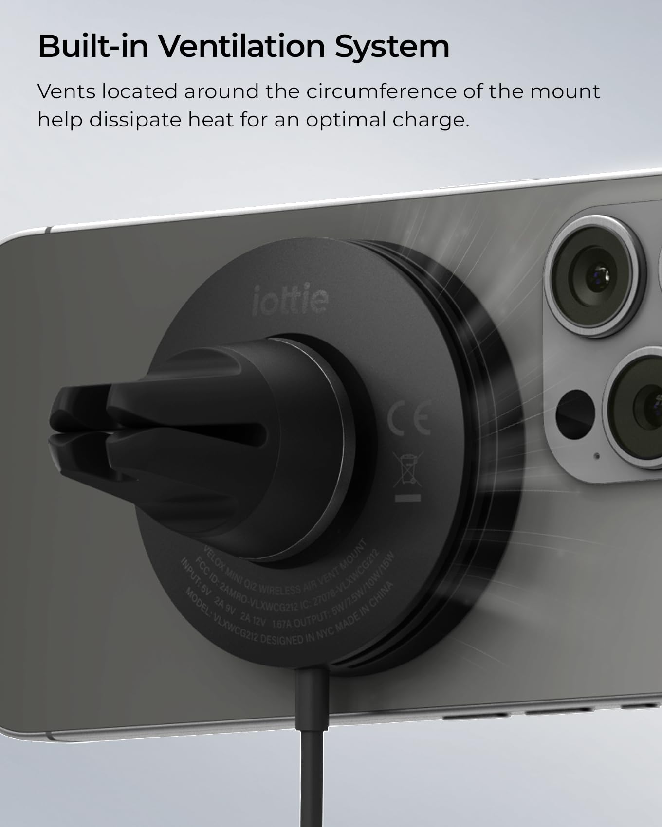 iOttie Velox Qi2 Mini Wireless Charging Car Mount - MagSafe Compatible Air Vent Phone Mount with 15W Charging for Qi2-enabled Smartphones Including