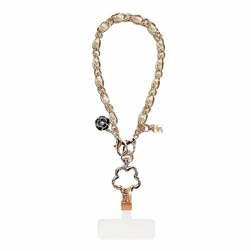 Fancy Pearl Cell Phone Wrist Strap for Women - Elegant Gold Chain Lanyard for iPhone 17 Pro Max & Most Smartphones, Detachable Cellphone Wristlet