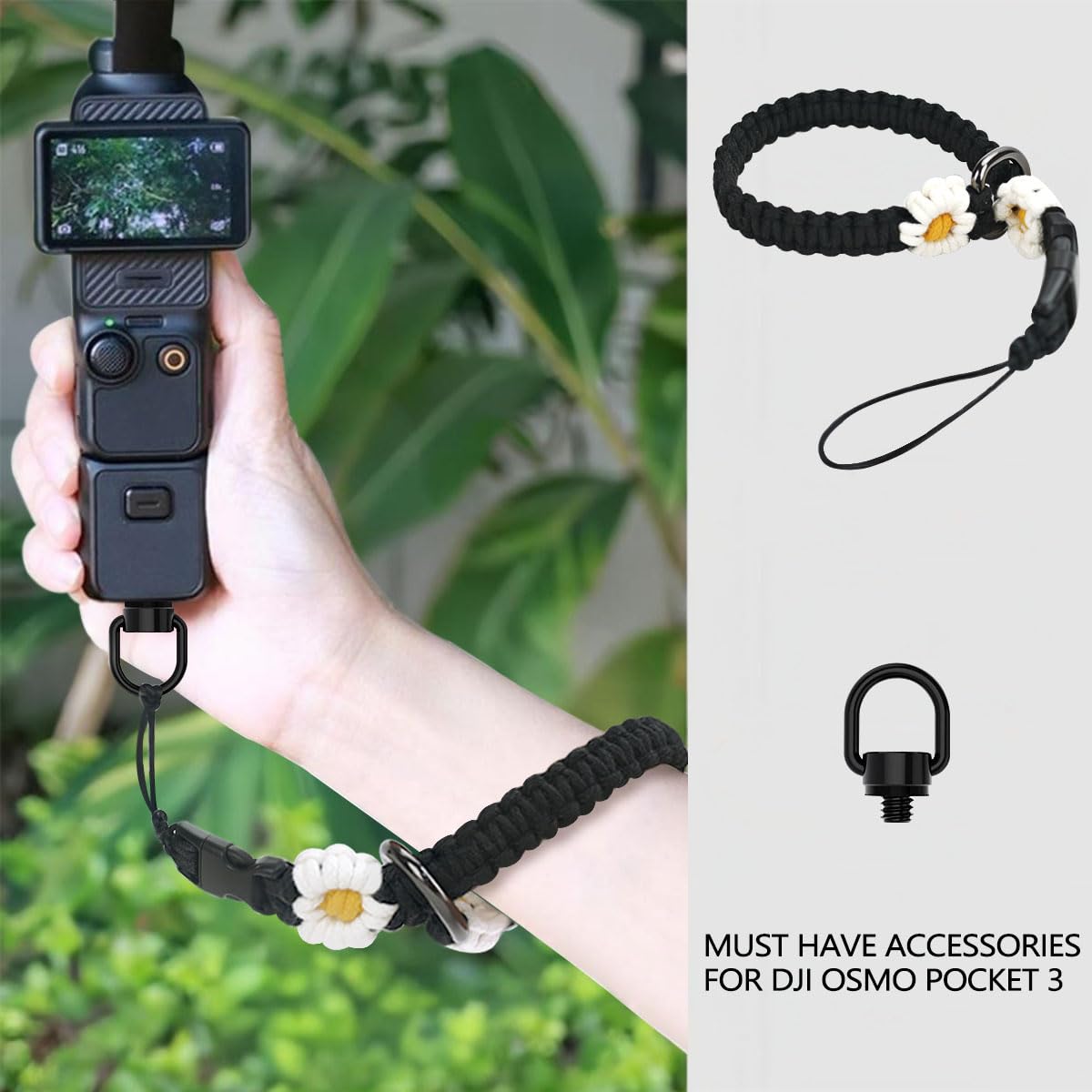 VICHUNHO Adjustable Pocket 3 Wrist Lanyard, Hand Strap, Wristlet for DJI OSMO Pocket 3 Accessories with 1/4" Screw (Green, Generic)