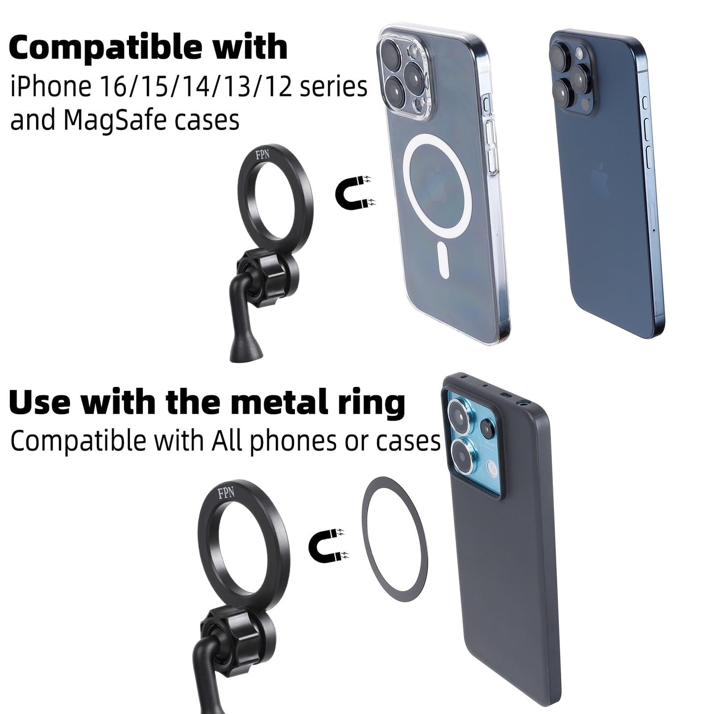 FPN Magnetic Tripod Holder Mount Adapter for MagSafe, Magnet Phone Holder Adapter with 1/4"-20 Screw Hole for iPhone 12 13 14 15 16 Plus Pro Max All