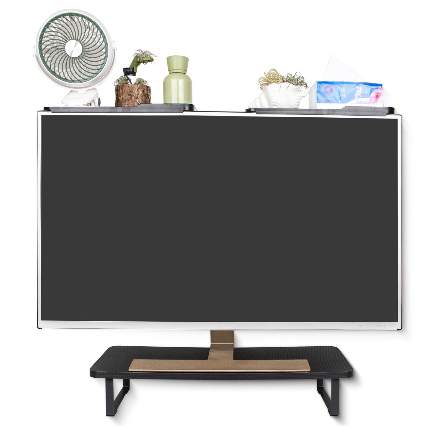 Umbrotiger Ergonomic Monitor Stand with 2 Storage Shelves and Cable Holes - Space-saving gaming/office desk storage rack, suitable